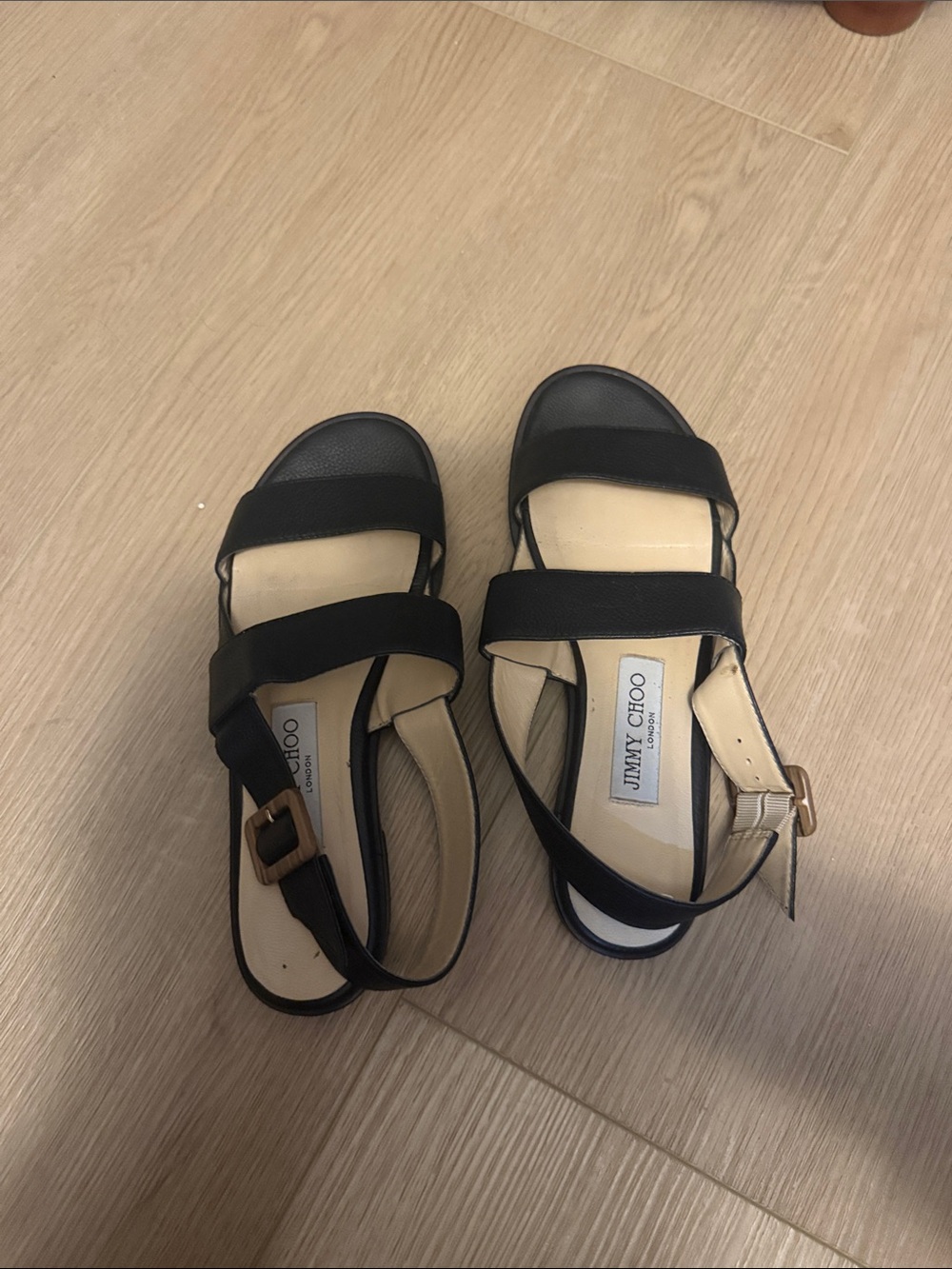 Jimmy Choo Black and Beige Strappy Sandals